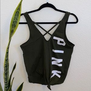 New VS PINK| Olive Green Front Tie TANK TOP